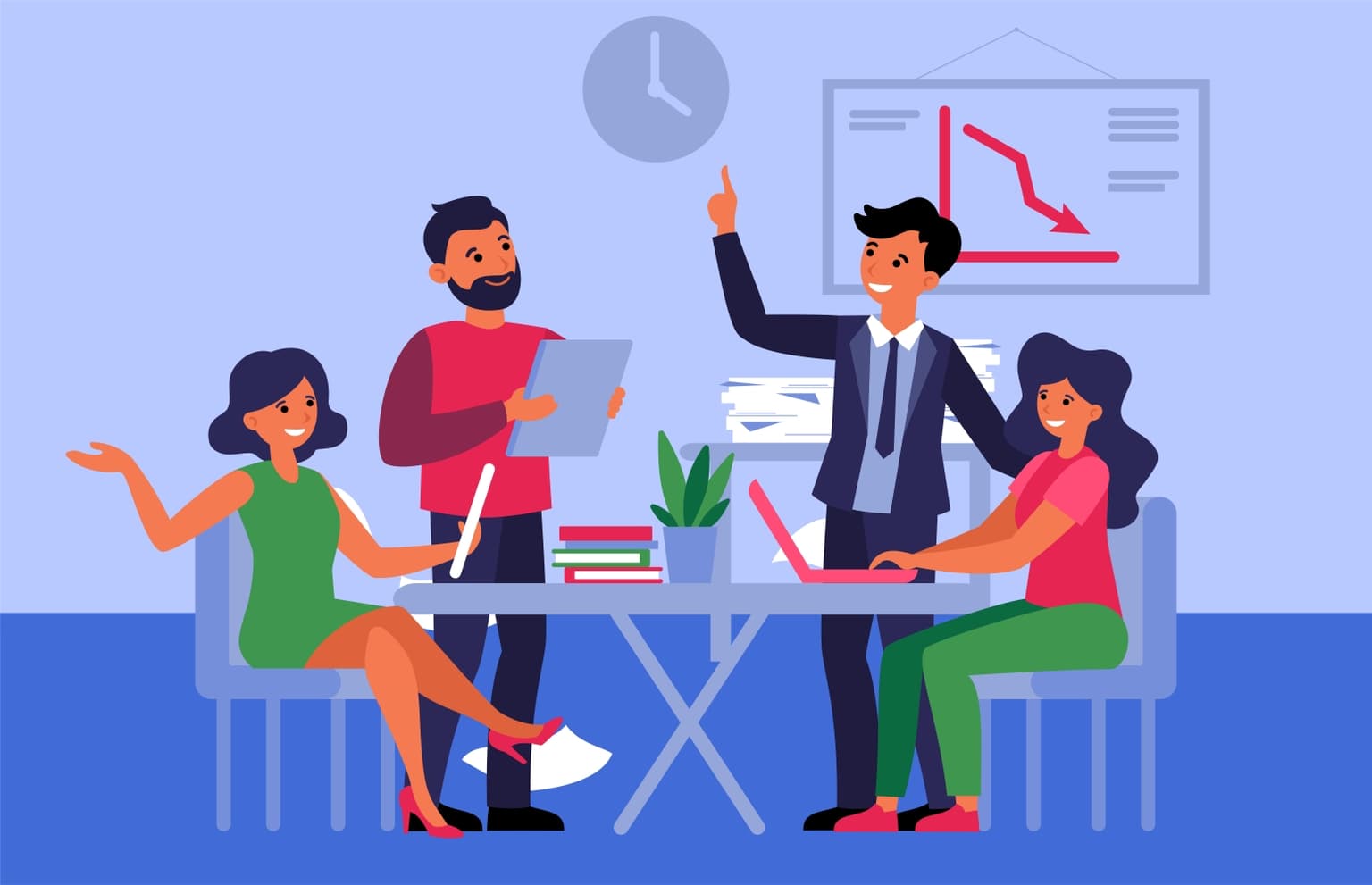 Business professionals discussing work